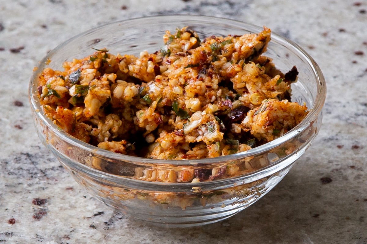 podi chutney in a bowl on the counter