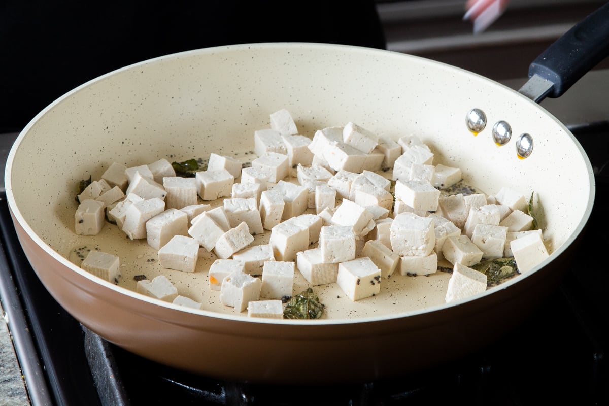 tofu in the pan before cooking