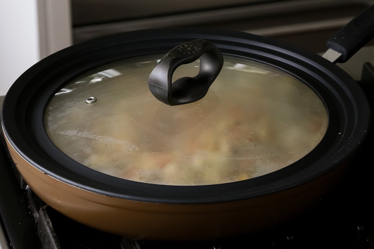 pan on the stovetop with the lid on it