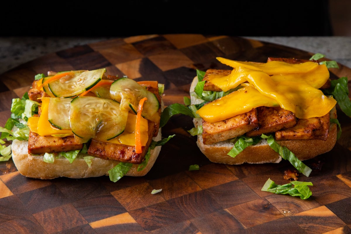 mango and pickles added to the tofu sandwich