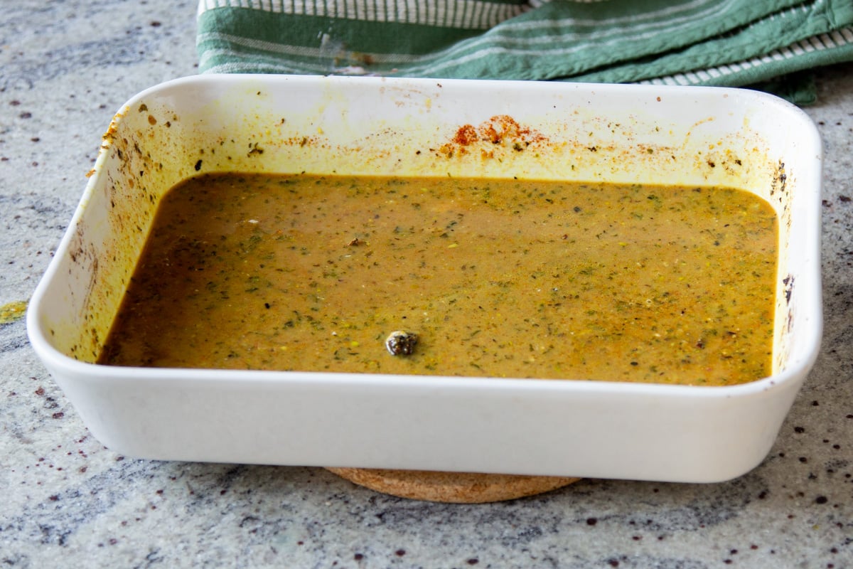 baking pan after adding the liquids and stirring in the other ingredients
