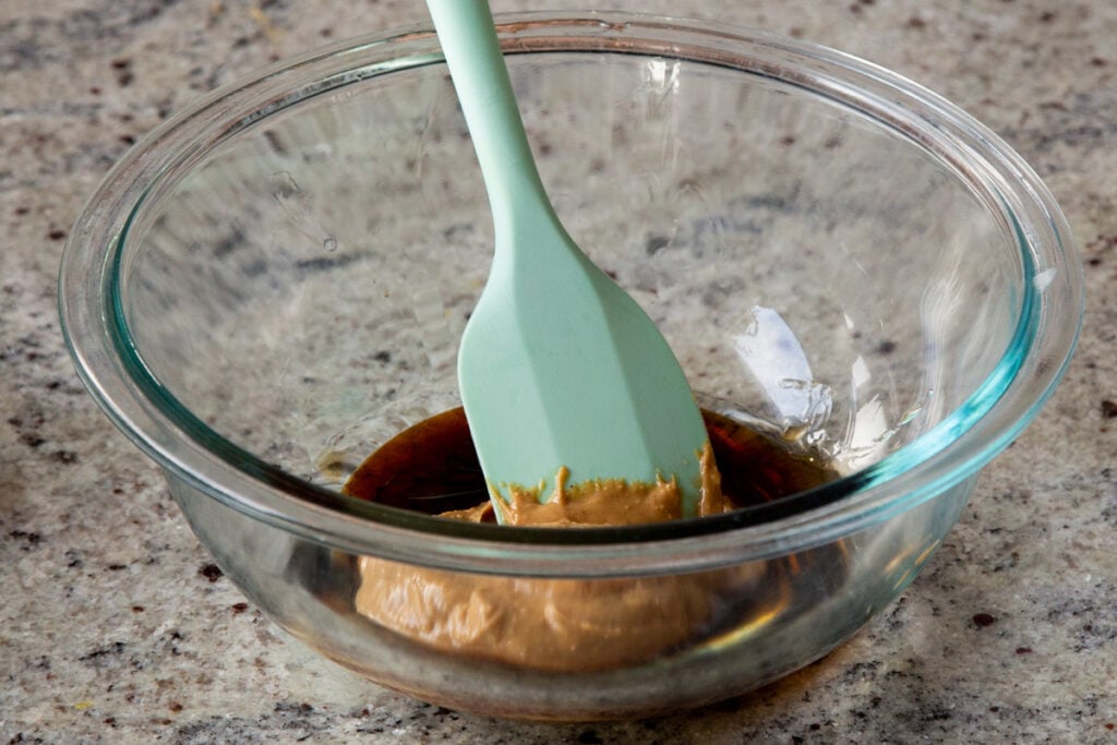 peanut butter added to the bowl of wet ingredients