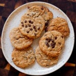peanut butter cookies with chocolate chips on a plate