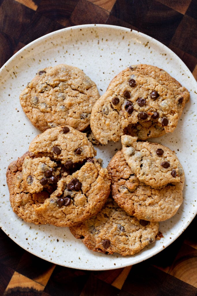peanut butter cookies with chocolate chips on a plate