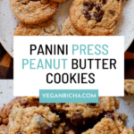 photos of peanut butter cookies with chocolate chips on a plate, text overlay