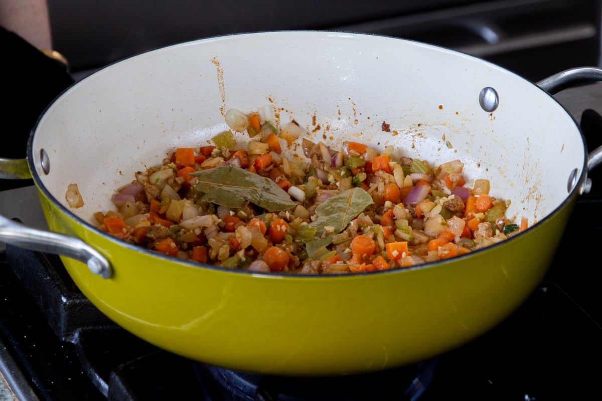 garlic and spices added to the pan, after cooking