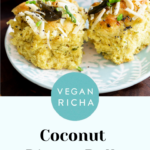 coconut dinner rolls on a plate, text overlay