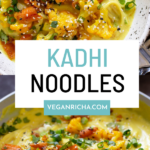 collage of vegan kadhi pasta photos with a text overlay