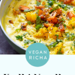 vegan kadhi pasta photo with a text overlay