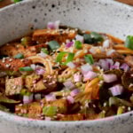 close-up of birria ramen in a bowl