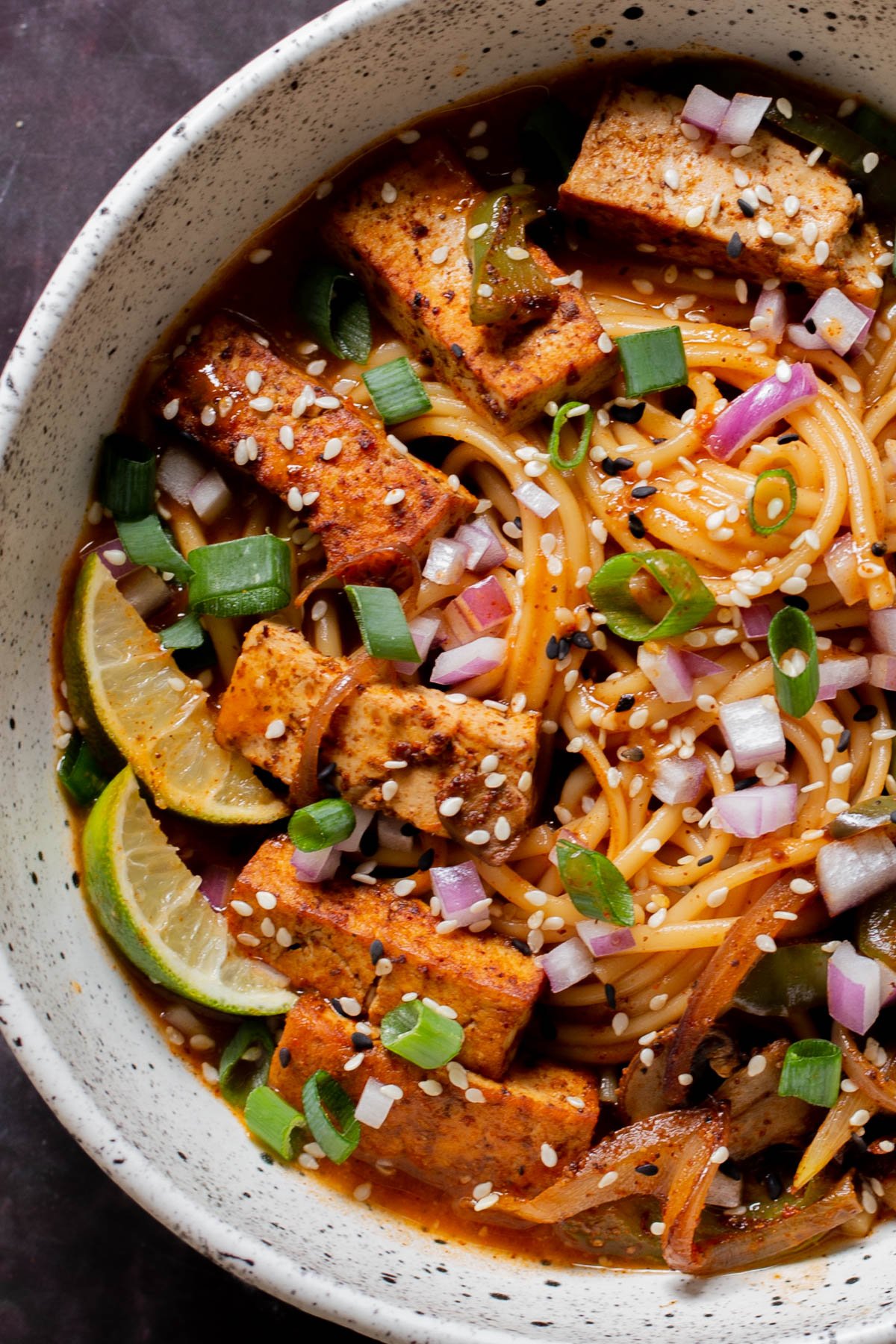close-up of birria ramen in a bowl