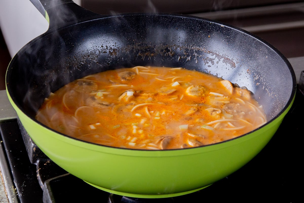noodles in the peanut broth, after cooking