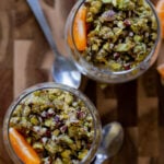 overhead photo of baklava overnight oats, so you can see the topping texture
