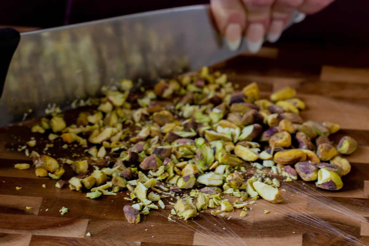 chopping the pistachios