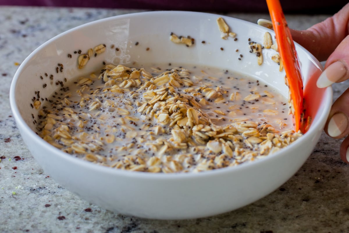 oat mixture, after stirring