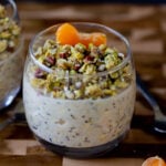 baklava overnight oats topped with nuts and oranges