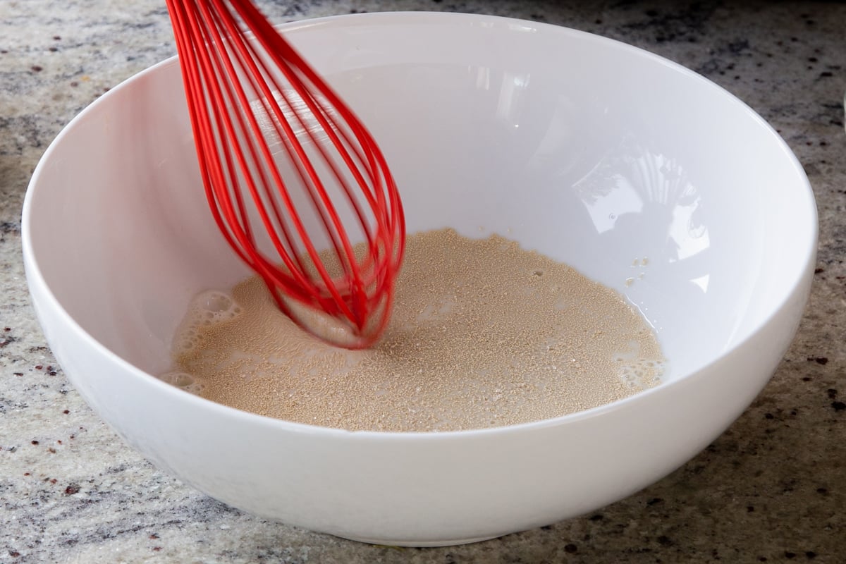 whisking together the yeast and non-dairy milk