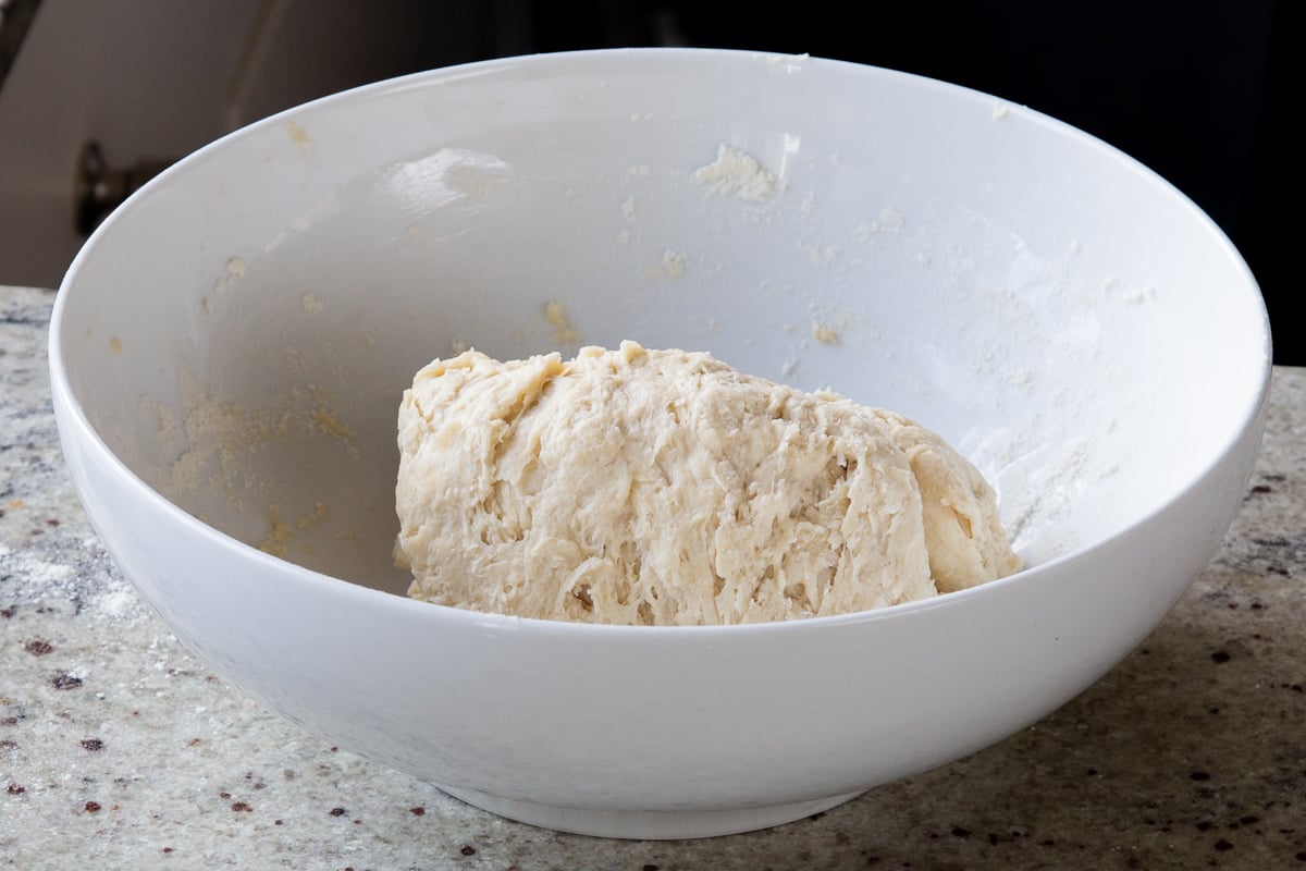 dough in the bowl, before rising
