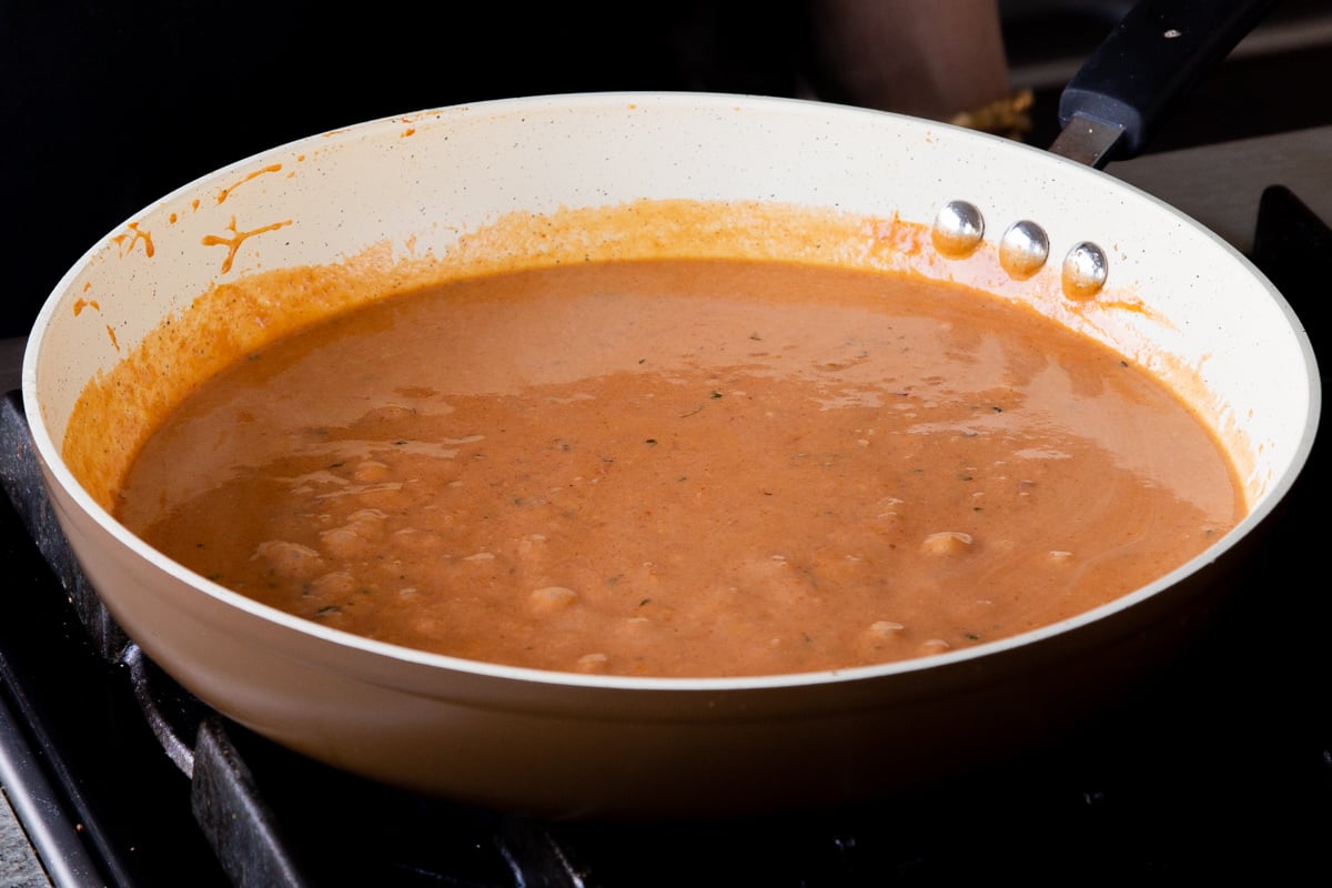 butter chicken sauce, after dissolving the tomato paste in the coconut milk