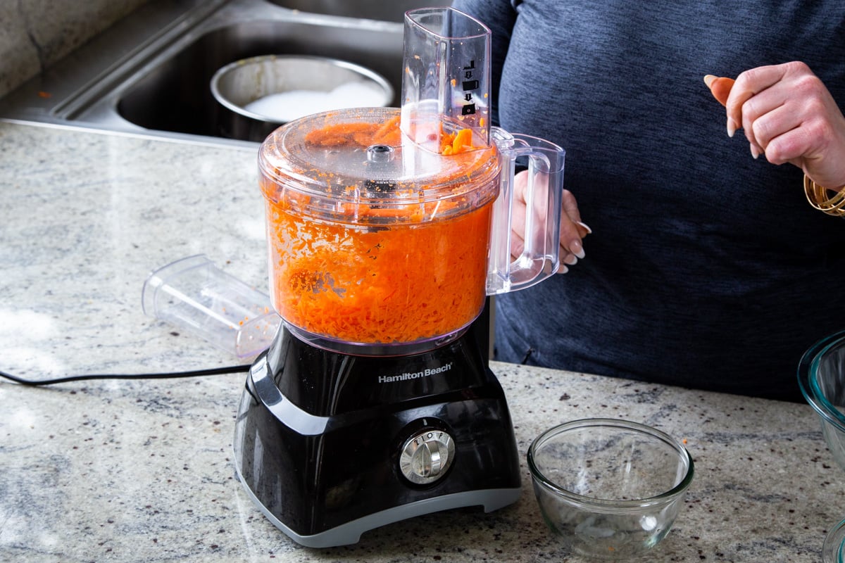 shredded carrots in the food processor