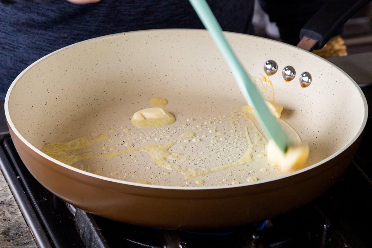 melting vegan butter in the frying pan