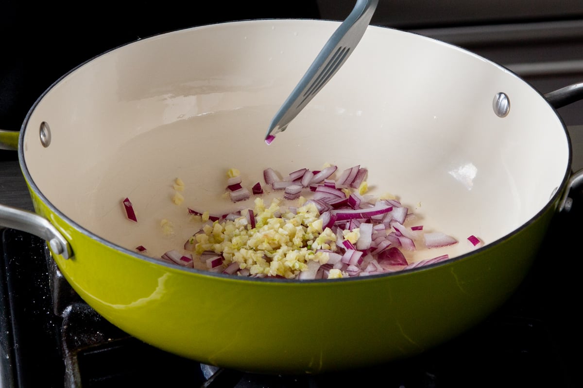 sautéing the onion and garlic