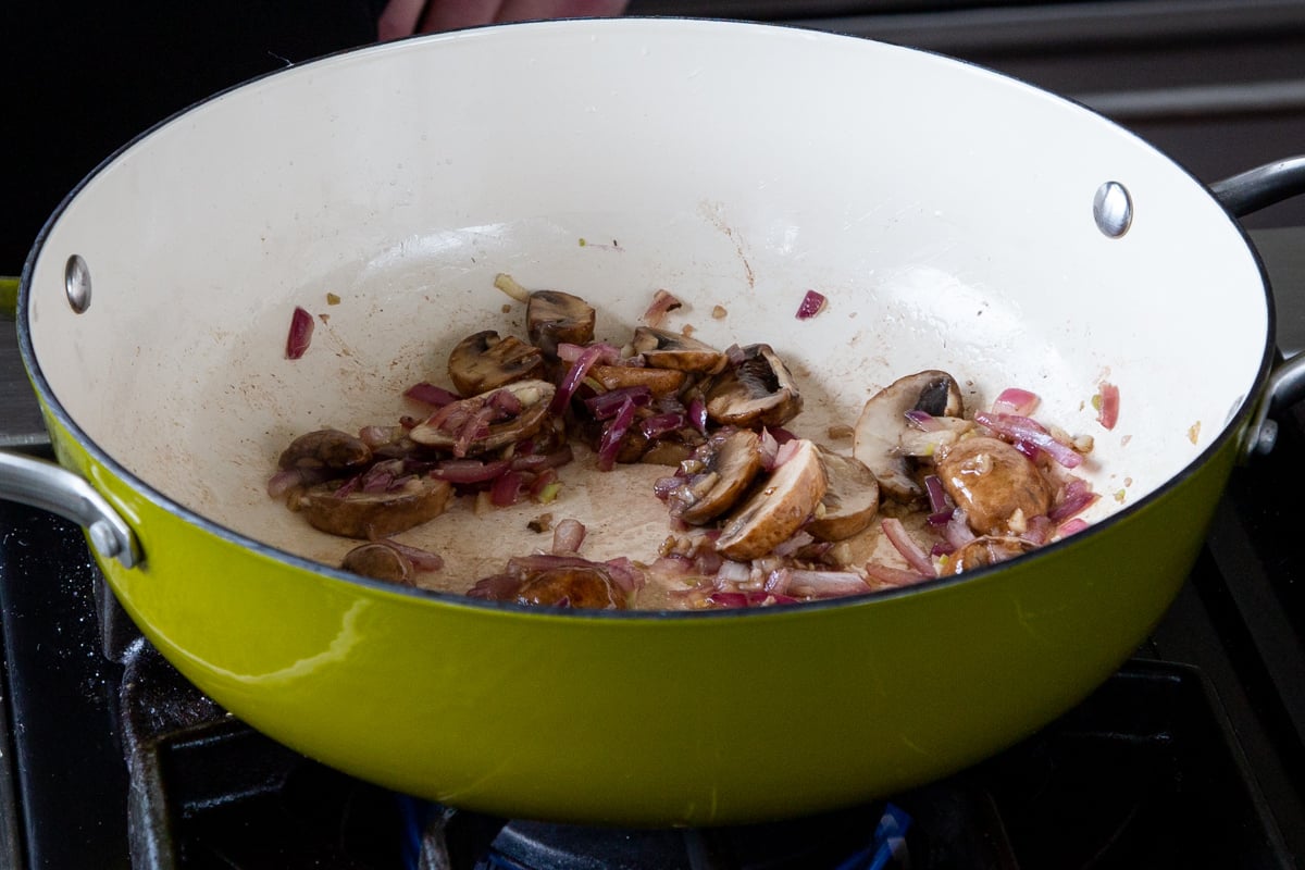 mushrooms, onion, and garlic cooked down