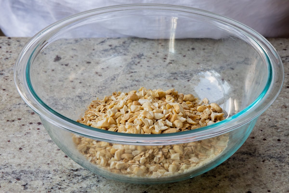 adding nuts to the oats and almond flour