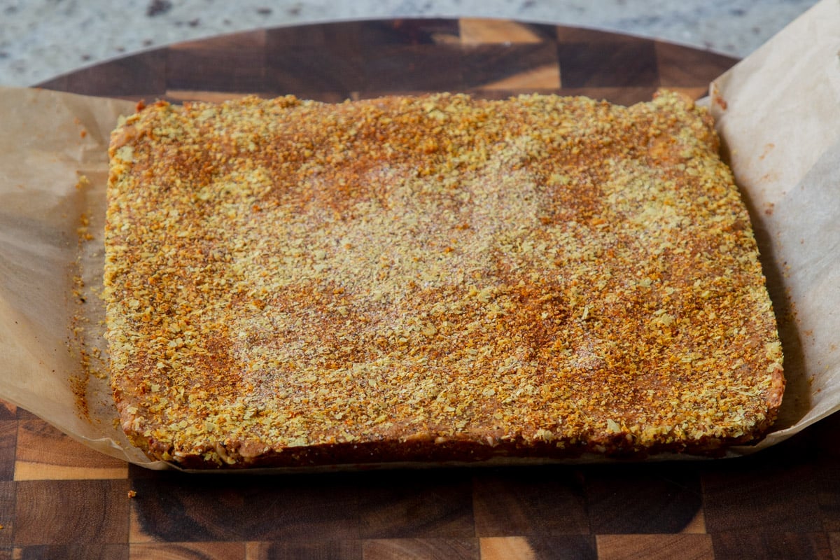 savory granola bars cooling, before slicing