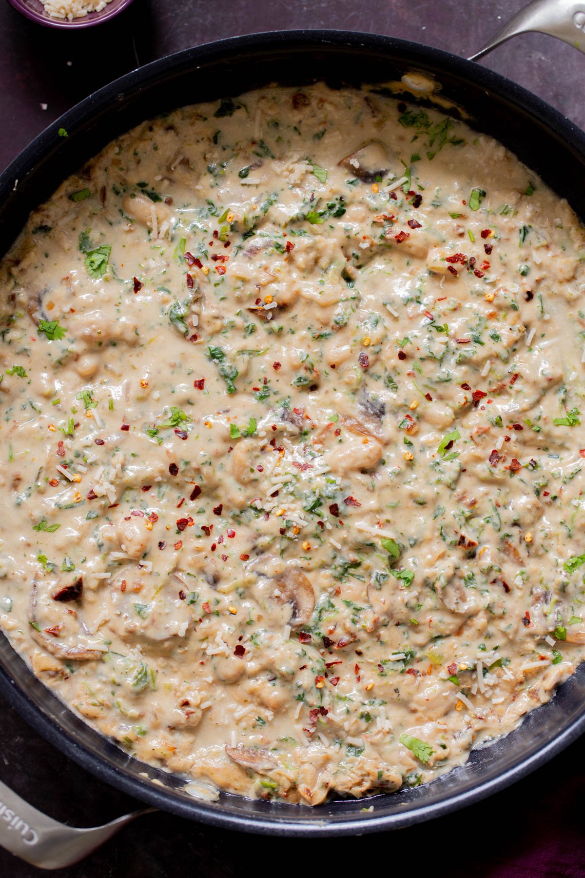 pan of tuscan beans on a slate table