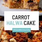photos of carrot halwa cake with text overlay