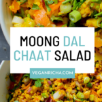 photo collage of bowls of moong dal chaat with a text overlay