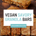 image collage of savory granola bars on a cutting board, text overlay