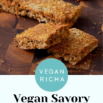savory granola bars on a cutting board, text overlay