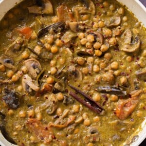 Andhra green chili chickpeas in the pan, after cooking