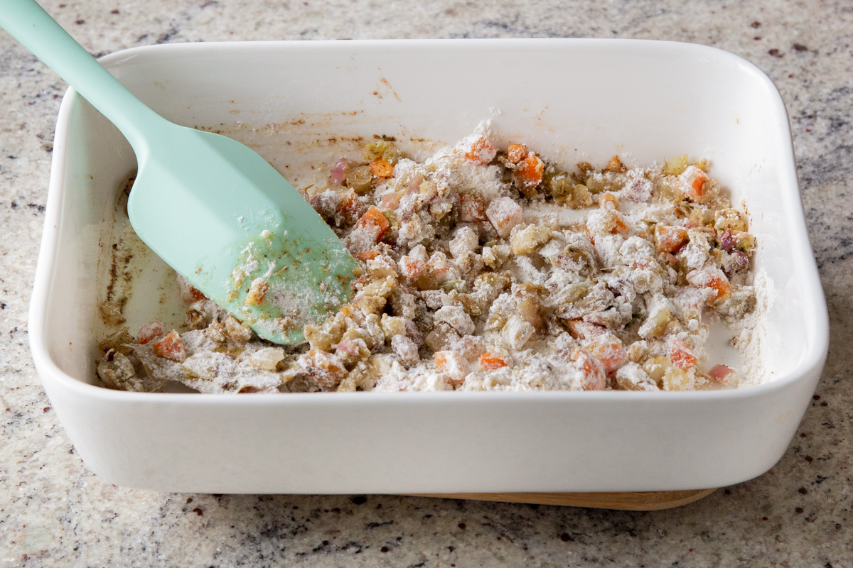 flour mixed into the veggies