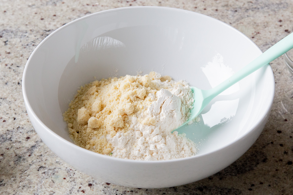 biscuit topping dry ingredients in the mixing bowl