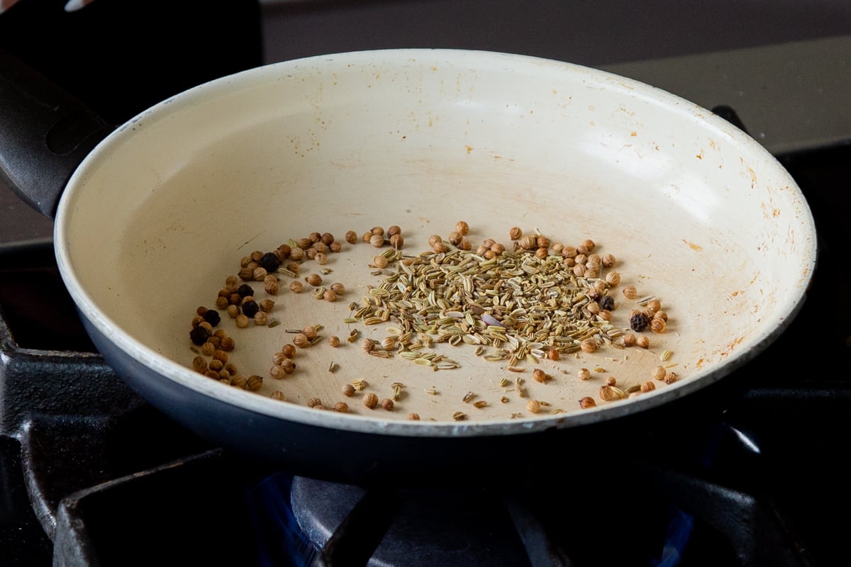 toasting the whole spices in a frying pan