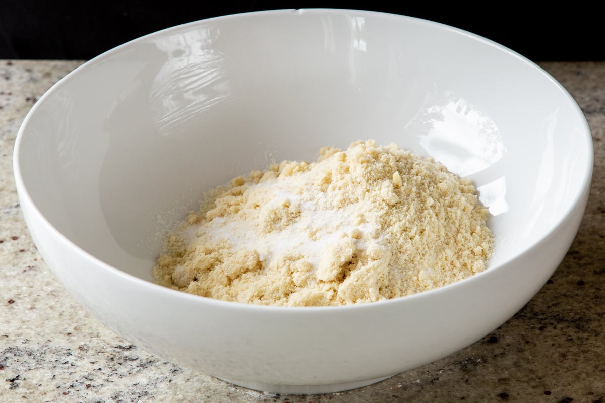 dry ingredients in the mixing bowl, before mixing together