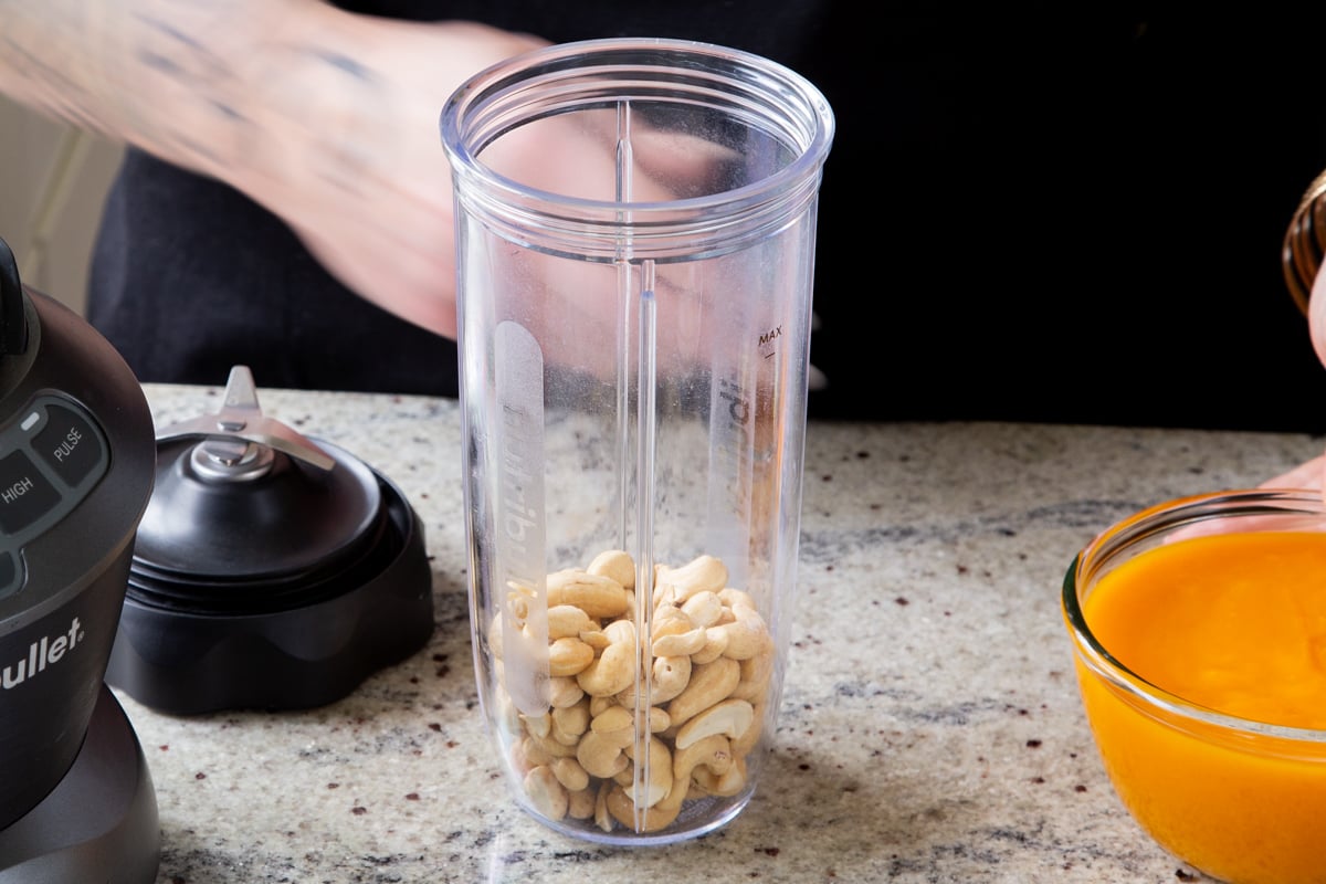 raw cashews in the blender canister