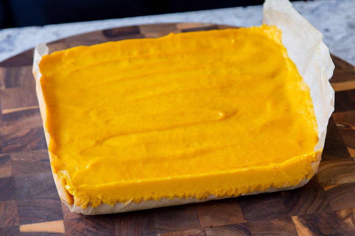 chilled mango bars before slicing