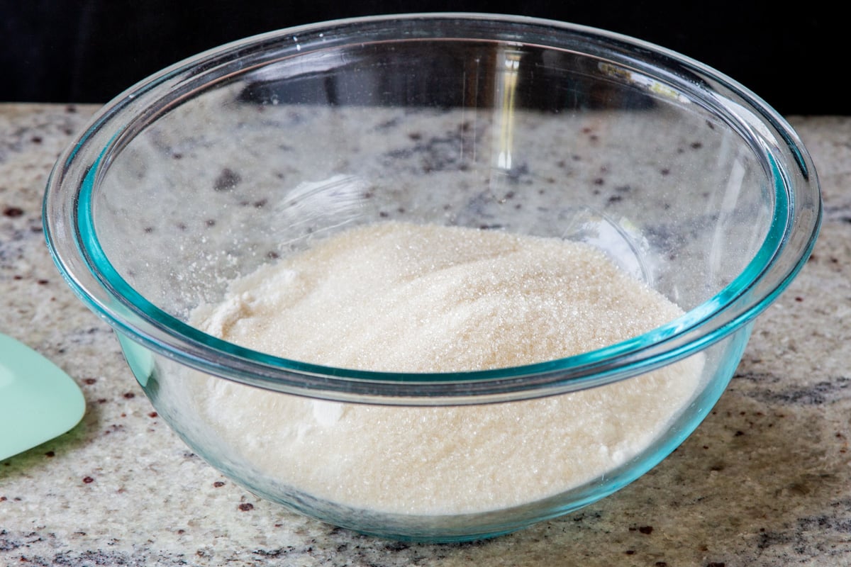 dry ingredients in the mixing bowl, before mixing