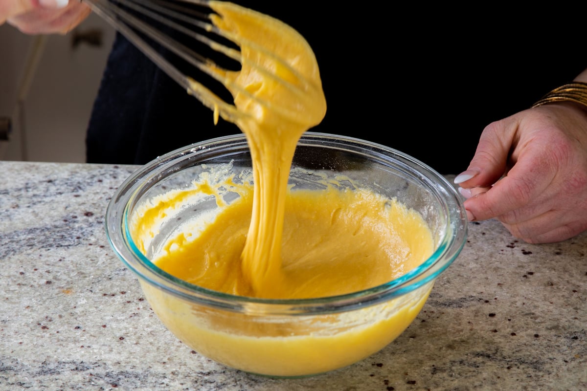 mango cake batter, after mixing