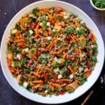 lentil quinoa salad with veggies in a bowl