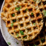close-up of rava idli waffles on the plate
