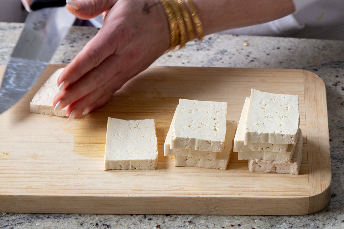 slicing the tofu