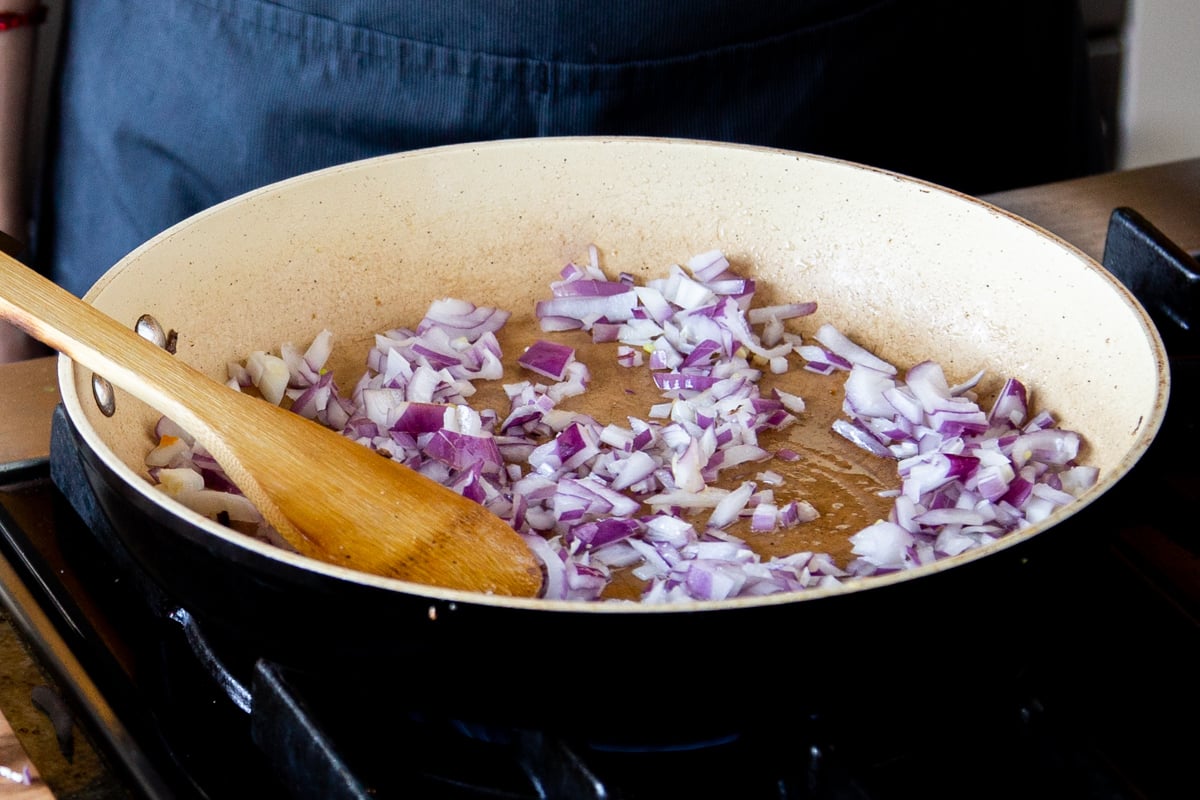 onion in the pan, before cooking