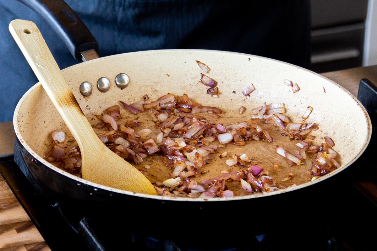 onion in the pan, after cooking