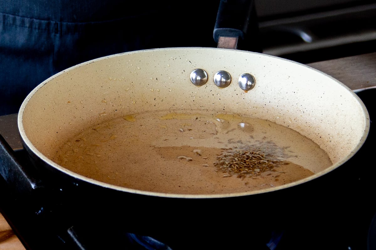 toasting the spices for the toppings