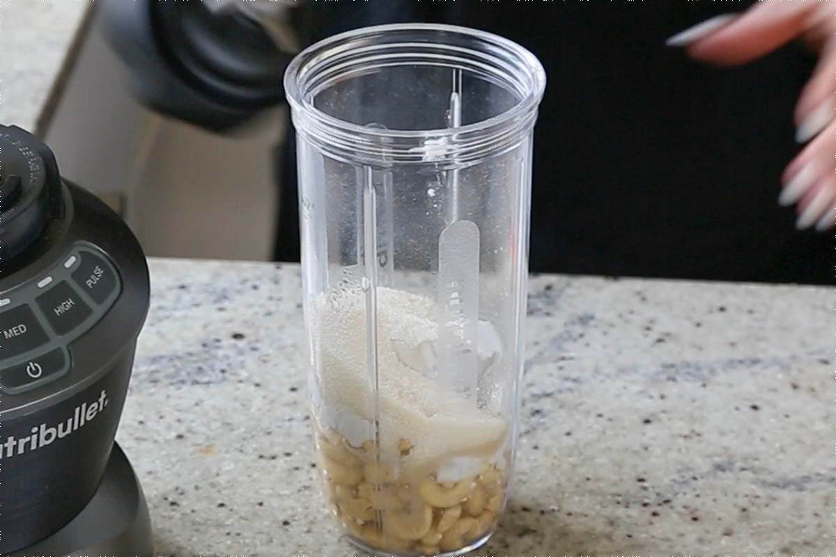cream topping ingredients in the blender before blending